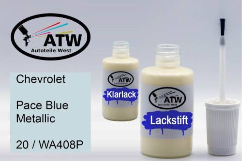 Chevrolet, Pace Blue Metallic, 20 / WA408P: 20ml Lackstift + 20ml Klarlack - Set, von ATW Autoteile West.
